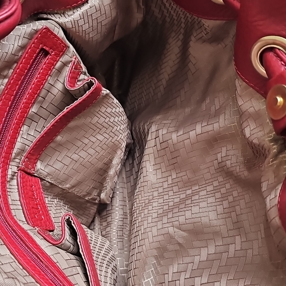 Cole Haan Brick Red Pebbled Leather Large Drawstring Handbag EUC - Picture 17 of 17